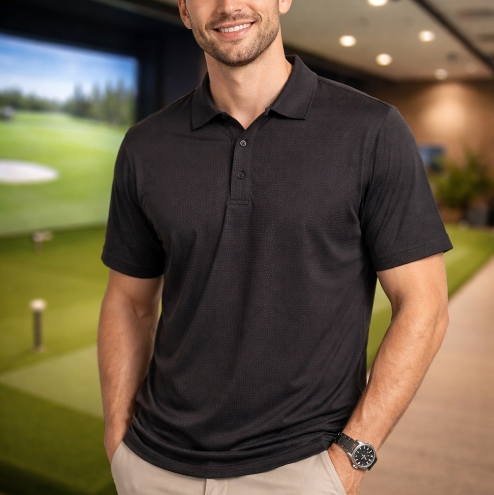 LNWOT⛳Eddie Bauer🏌‍♂️Classic CARCOAL Polo Shirt with Subtle PatternCOTTON BLEND